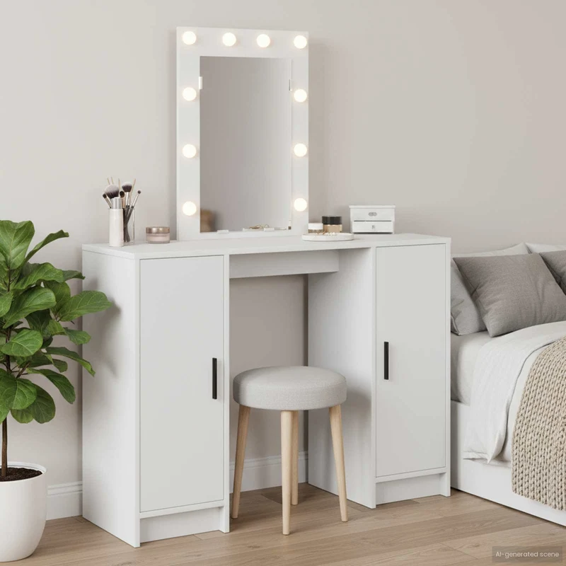 vidaXL Kaptafel met spiegellichten Wit 102 x 33 x 135 cm Bewerkt hout