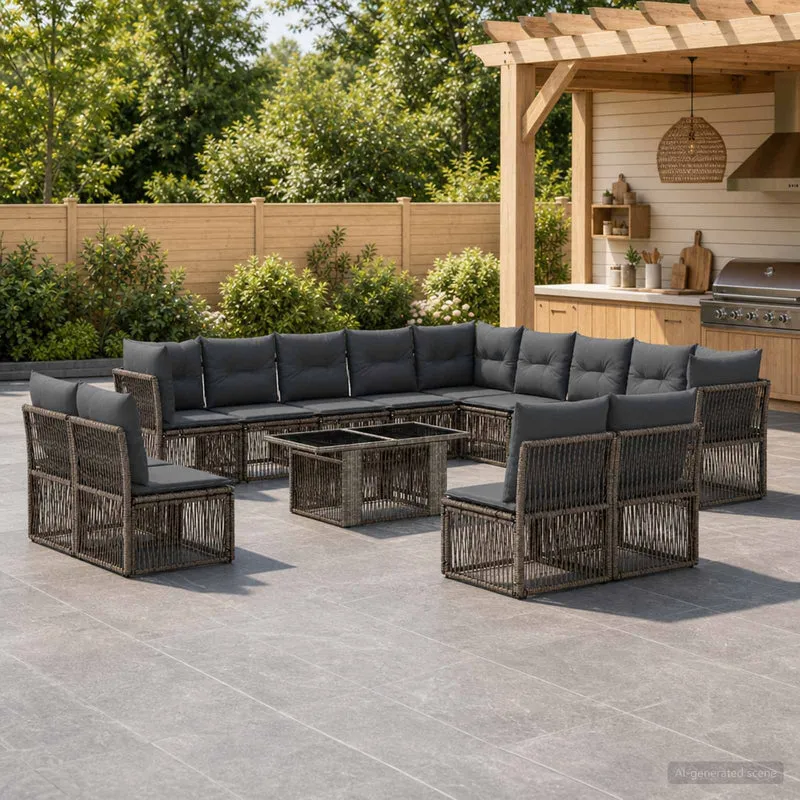 vidaXL Tuinbank Set 14 st Beige poly rattan