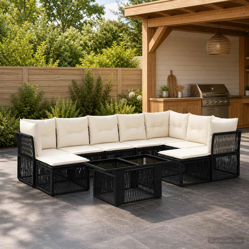 vidaXL Tuinbank Set 10 st Zwart poly rattan