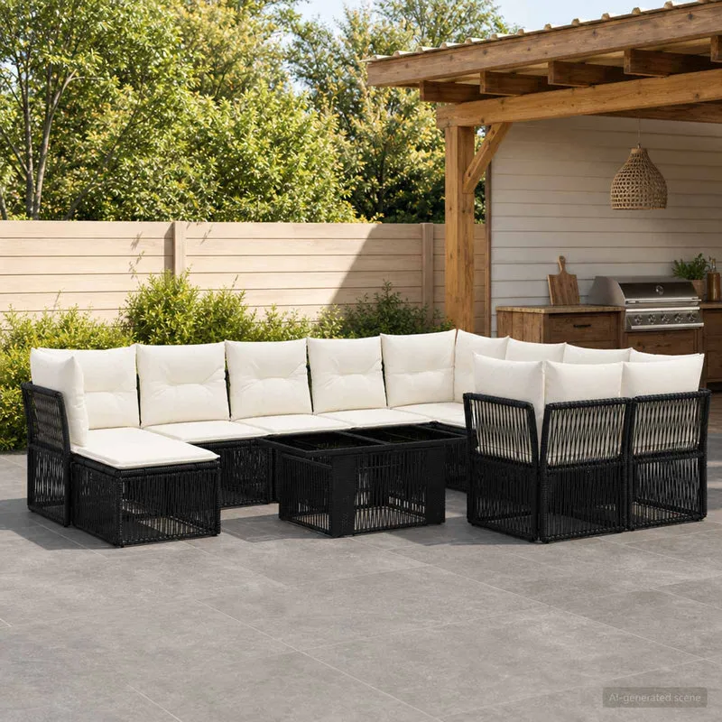 vidaXL Tuinbank Set 11 st Zwart poly rattan