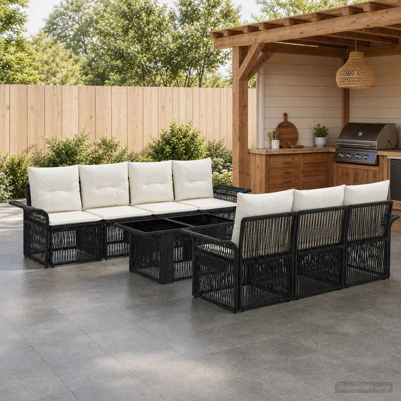vidaXL Tuinbank Set 8 st Zwart en Crème Wit poly rattan