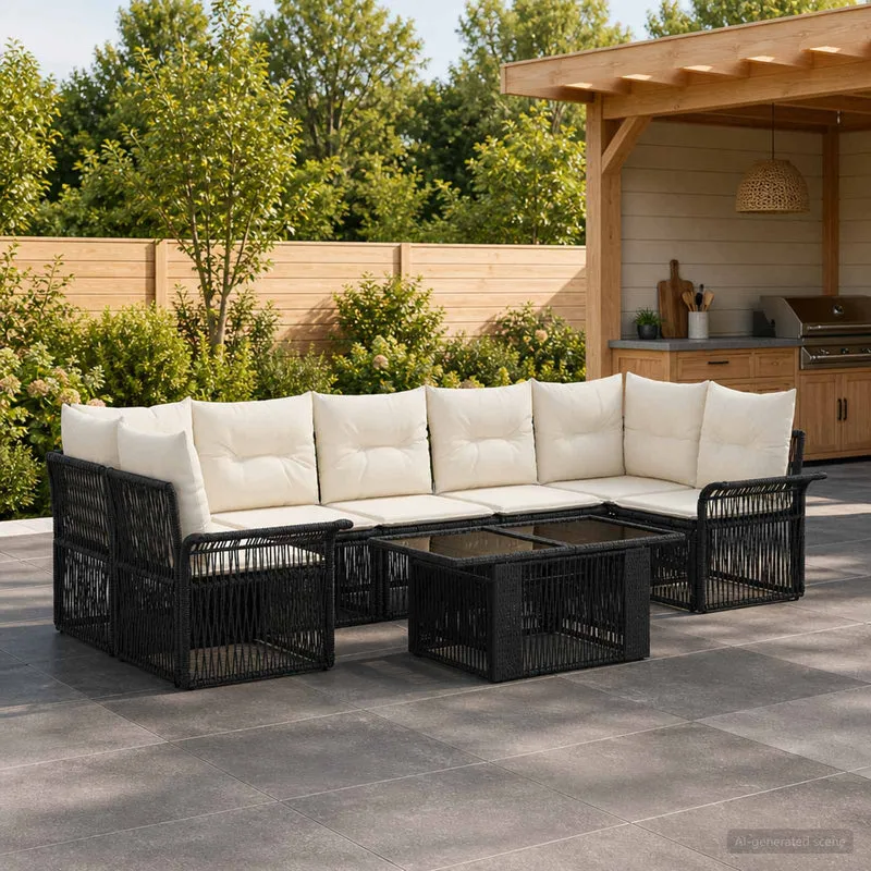 vidaXL Tuinbank Set 8 st Zwart en Crème Wit poly rattan