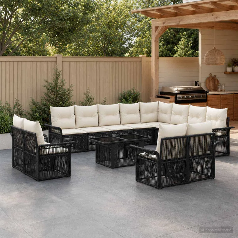 vidaXL Tuinbank Set 13 st Zwart en Crème Wit poly rattan