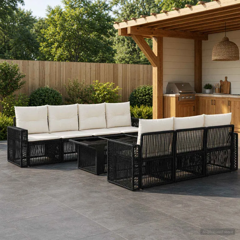 vidaXL Tuinbank Set 8 st Zwart en Crème Wit poly rattan