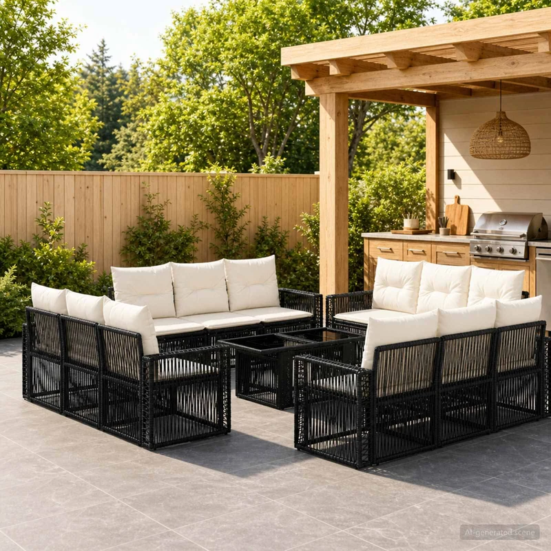 vidaXL Tuinbank Set 13 st Zwart en Crème Wit poly rattan