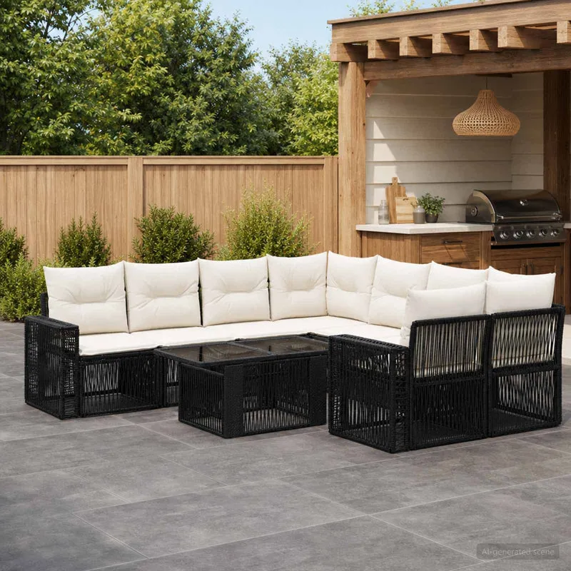 vidaXL Tuinbank Set 9 st Zwart en Crème Wit poly rattan