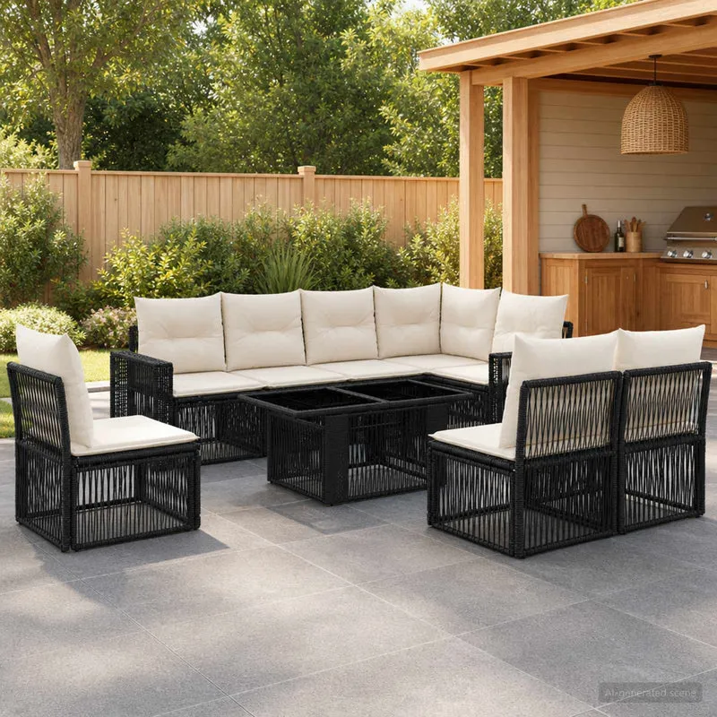 vidaXL Tuinbank Set 9 st Zwart en Crème Wit poly rattan
