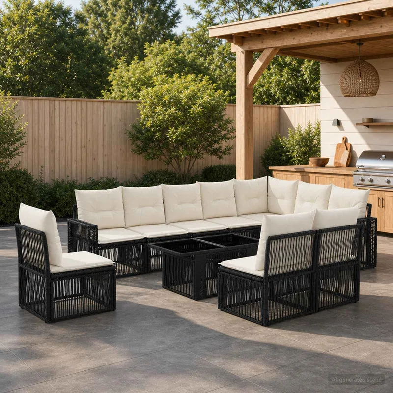 vidaXL Tuinbank Set 11 st Zwart en Crème Wit poly rattan