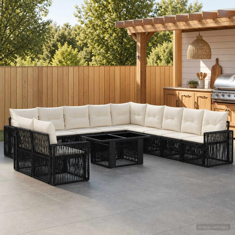 vidaXL Tuinbank Set 12 st Zwart en Crème Wit poly rattan