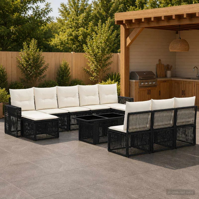 vidaXL Tuinbank Set 11 st Zwart en Crème Wit poly rattan