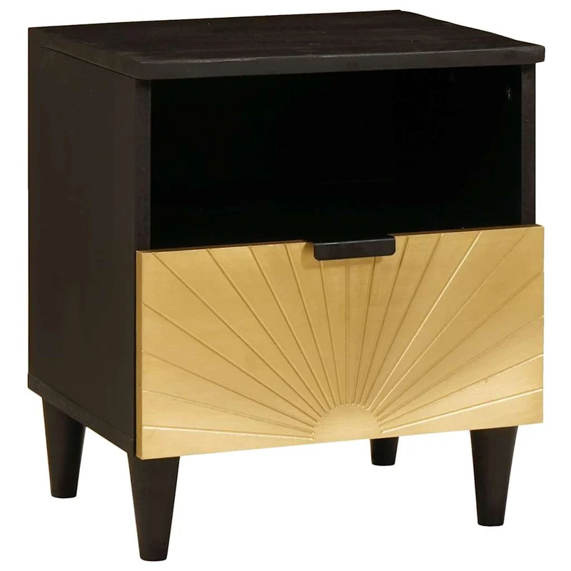 vidaXL Nachtkastje Zwart en Goud 40 x 33 x 46 cm Massief acaciahout