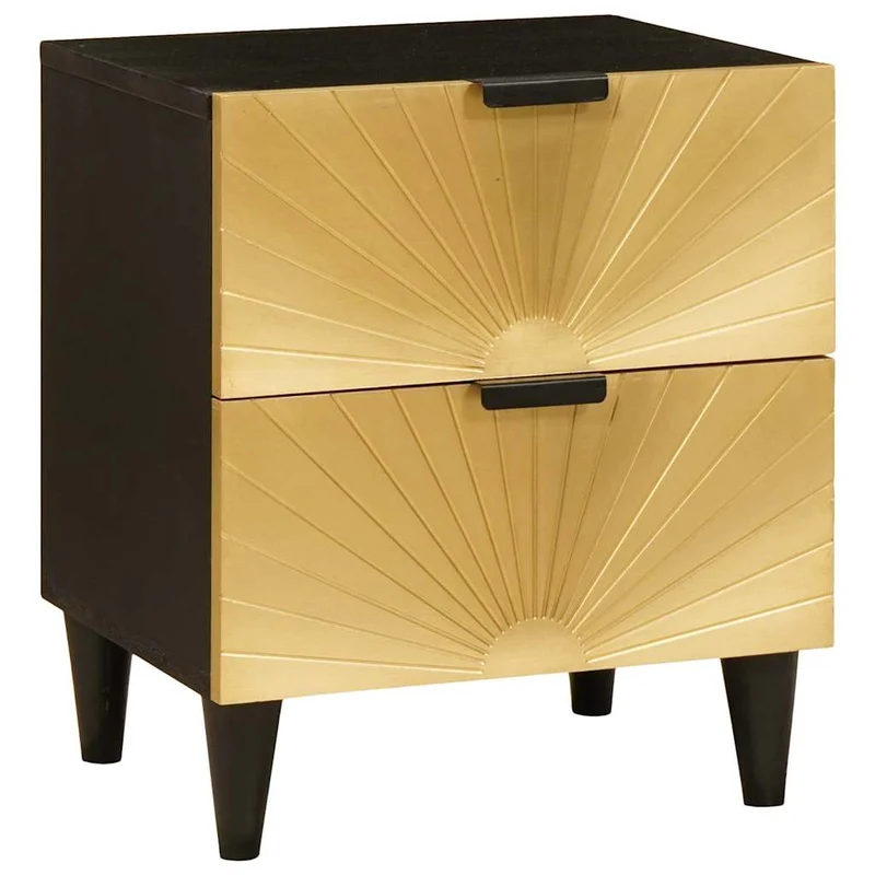 vidaXL Nachtkastje Zwart en Goud 40 x 33,5 x 46 cm Massief acaciahout