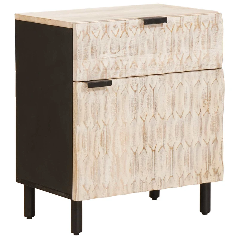 vidaXL Nachtkastje met lade Wit 50 x 33 x 60 cm Massief Mango Hout