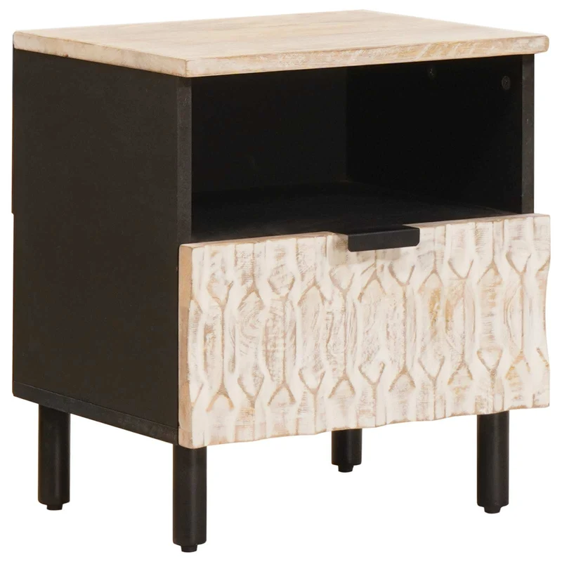 vidaXL Nachtkastje met lade Wit 40 x 33 x 46 cm Massief Mango Hout