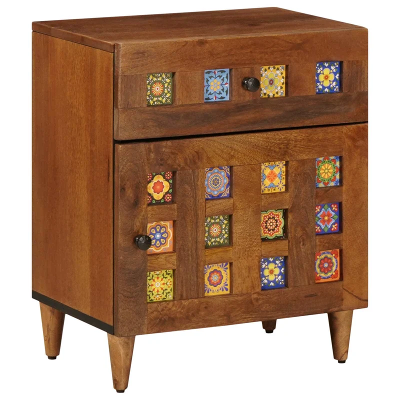 vidaXL Nachtkastje met lade Bruin 50 x 33 x 60 cm Massief Mango Hout