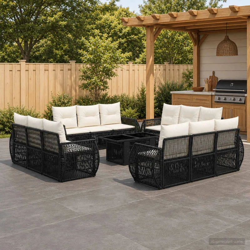 vidaXL Tuinbank Set 13 st Zwart en Crème Wit poly rattan