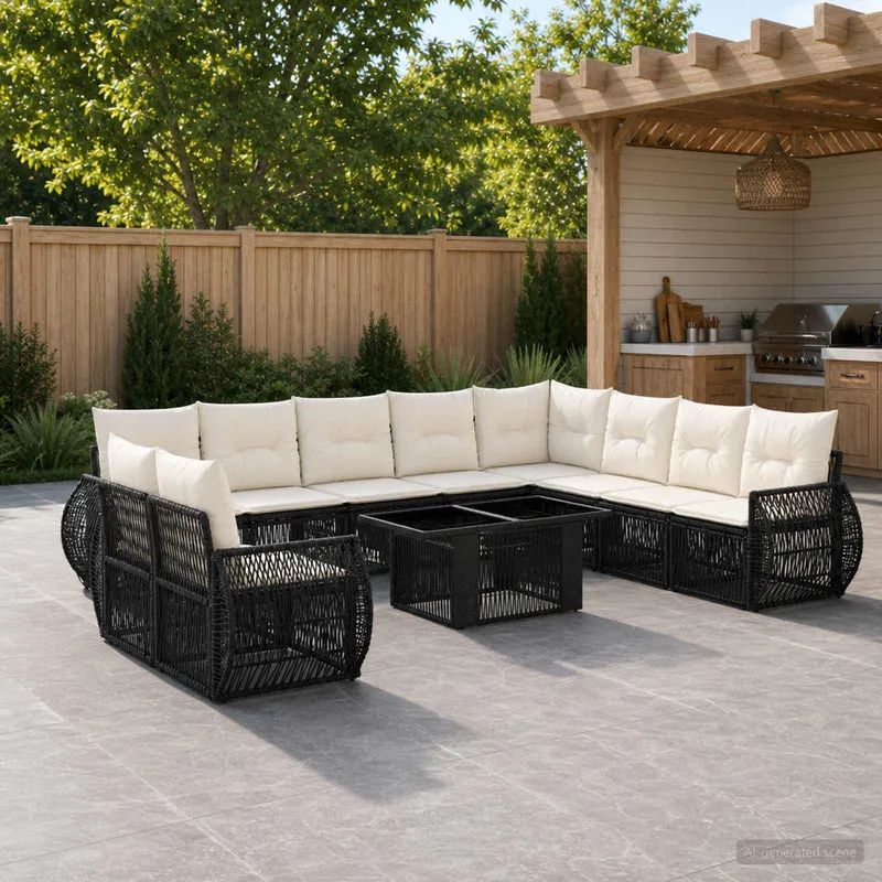 vidaXL Tuinbank Set 11 st Zwart en Crème Wit poly rattan