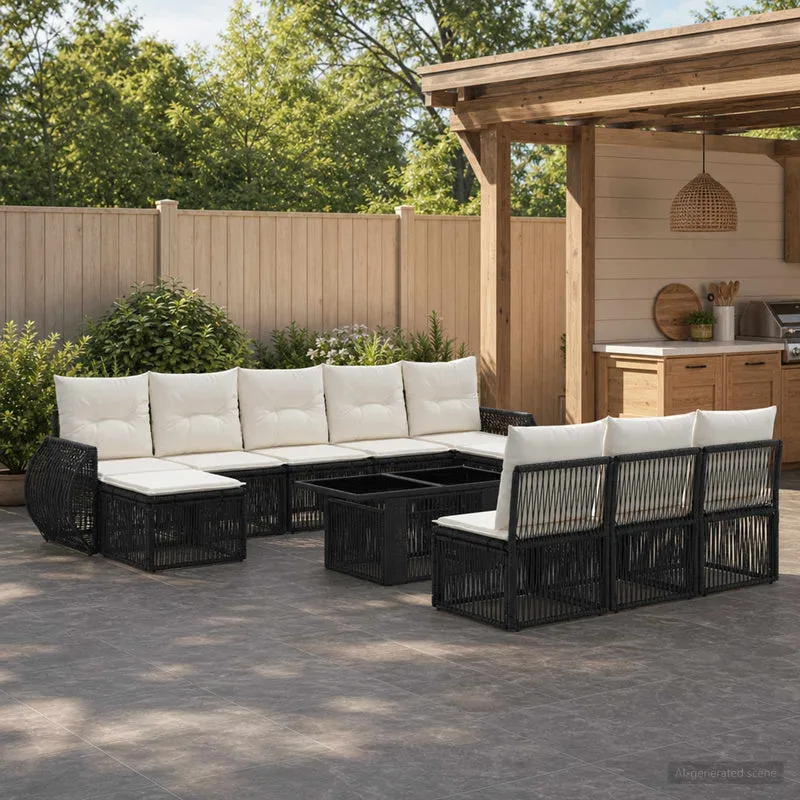 vidaXL Tuinbank Set 11 st Zwart en Crème Wit poly rattan
