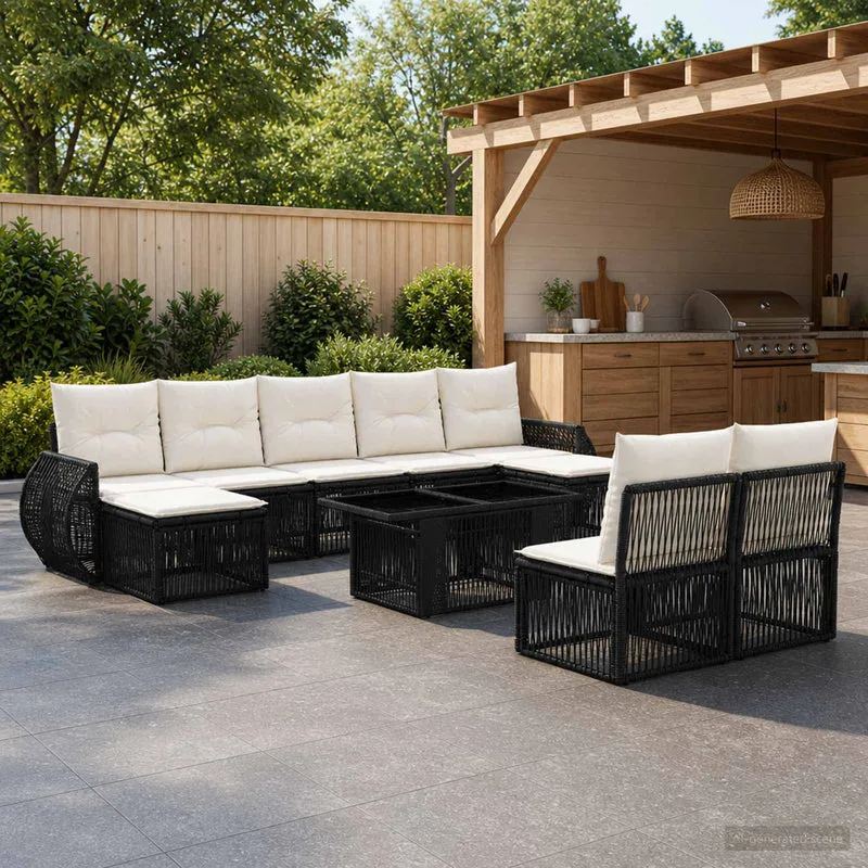 vidaXL Tuinbank Set 10 st Zwart en Crème Wit poly rattan