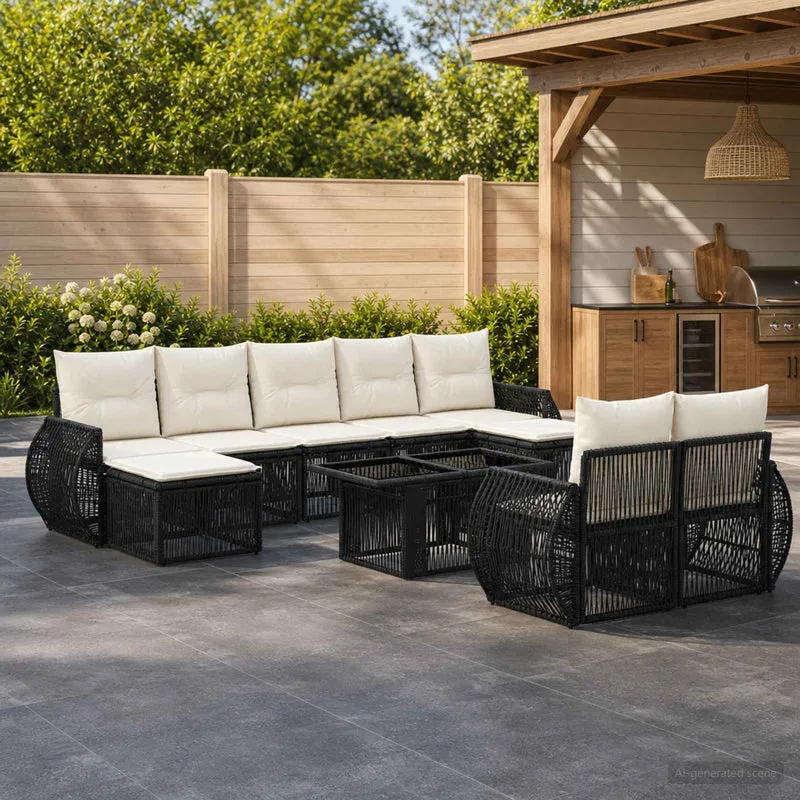 vidaXL Tuinbank Set 10 st Zwart en Crème Wit poly rattan