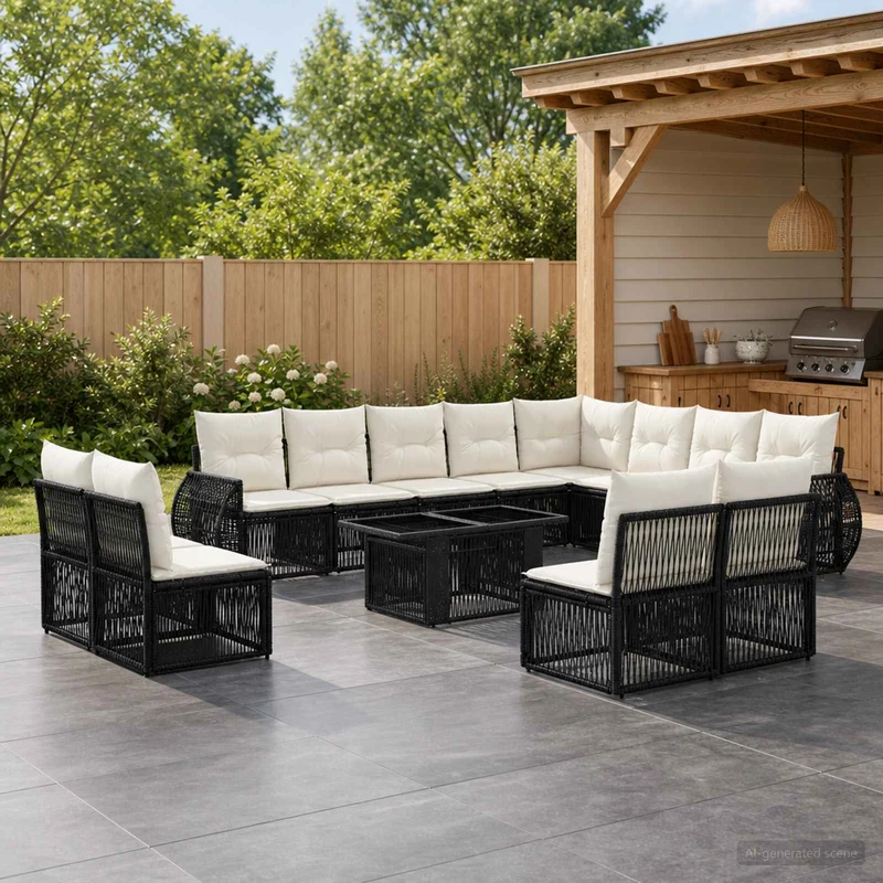 vidaXL Tuinbank Set 13 st Zwart en Crème Wit poly rattan