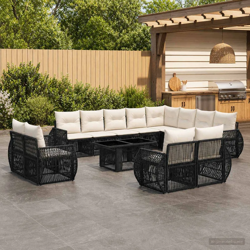 vidaXL Tuinbank Set 13 st Zwart en Crème Wit poly rattan
