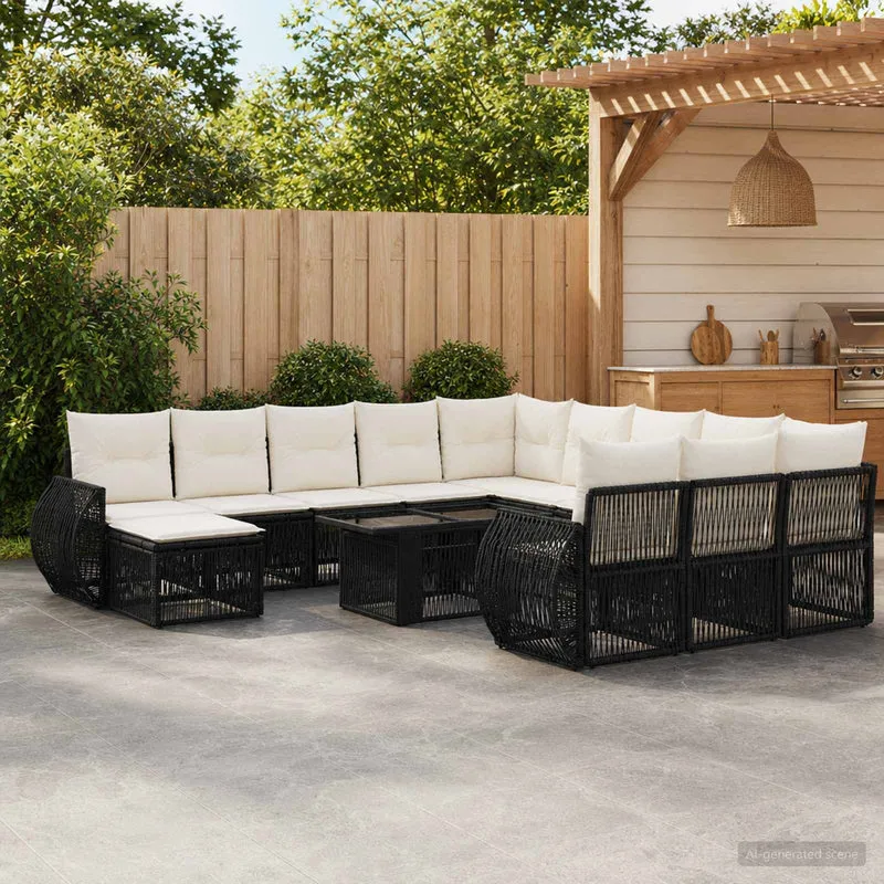 vidaXL Tuinbank Set 13 st Zwart en Crème Wit poly rattan
