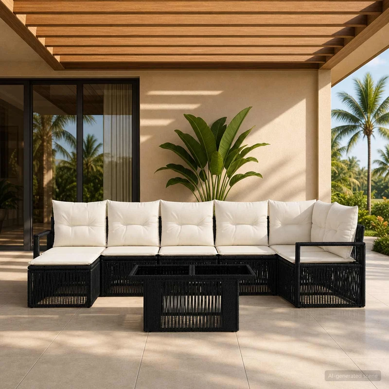 vidaXL Tuinbank Set 8 st Zwart en Crème Wit poly rattan