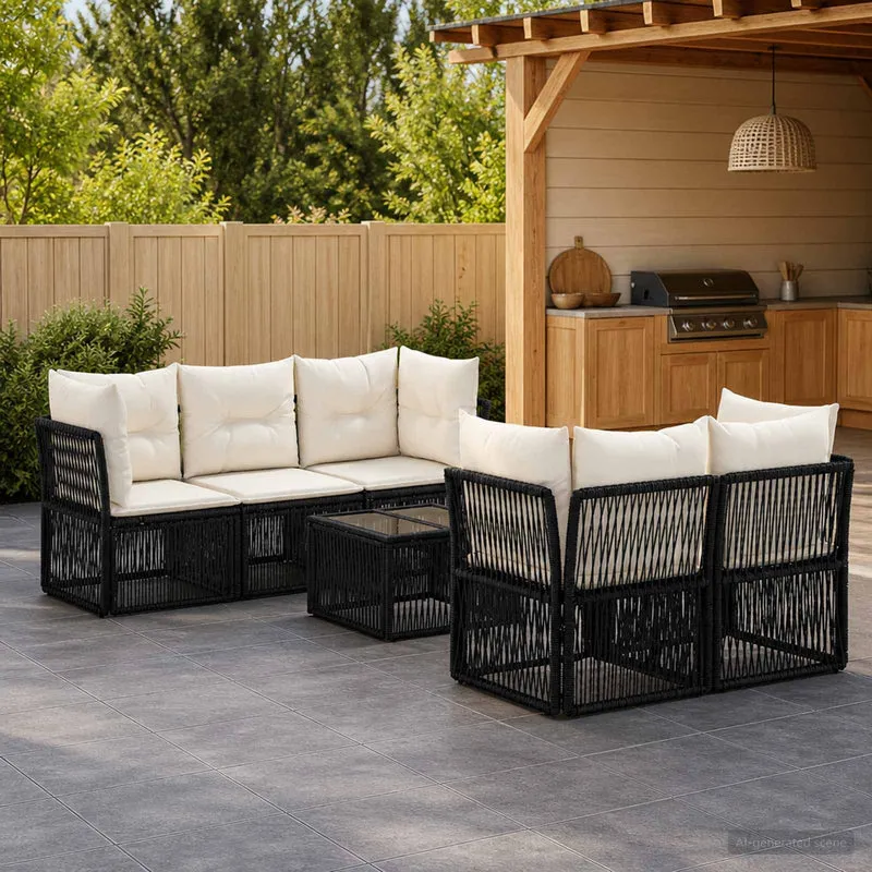 vidaXL Tuinbank Set 6 st Zwart poly rattan