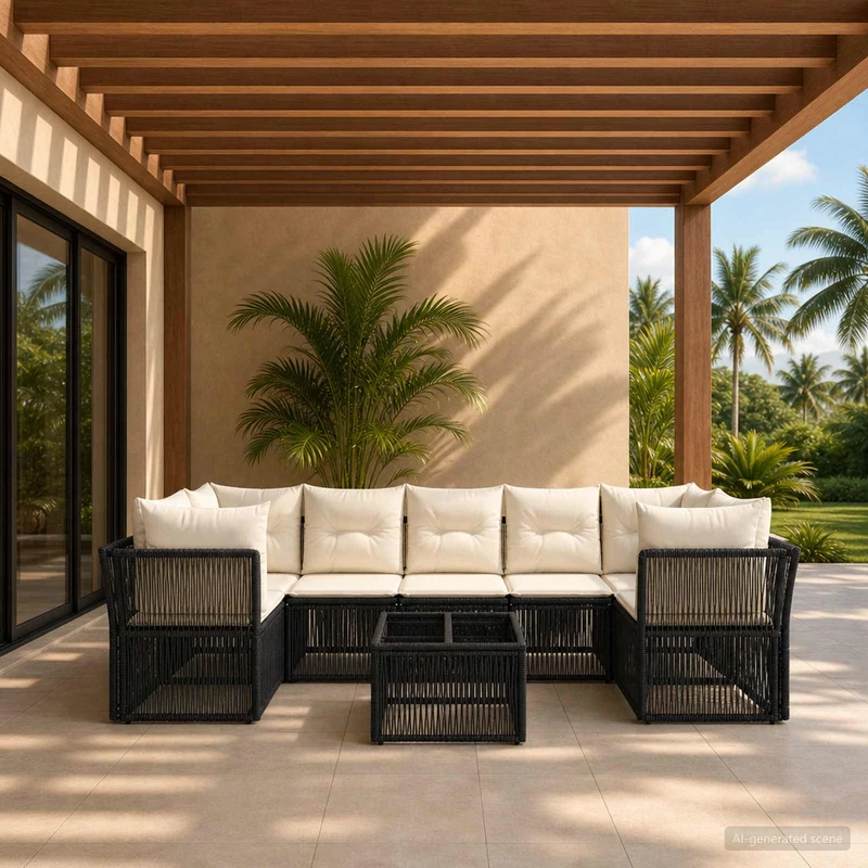 vidaXL Tuinbank Set 8 st Zwart poly rattan