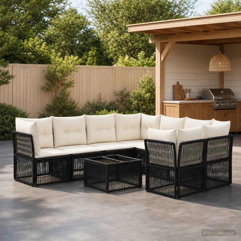 vidaXL Tuinbank Set 9 st Zwart poly rattan
