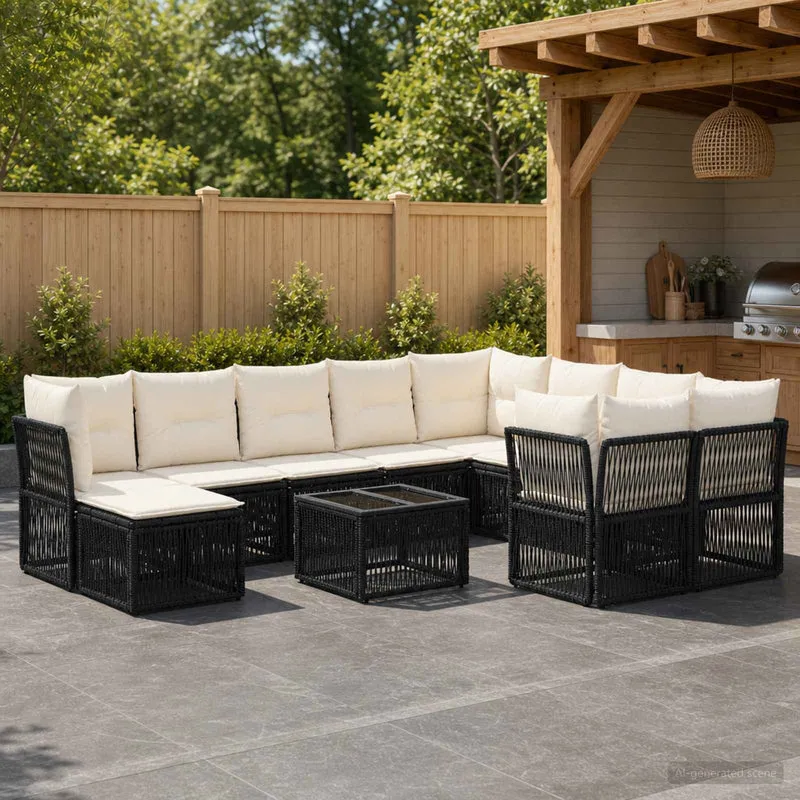 vidaXL Tuinbank Set 11 st Zwart poly rattan