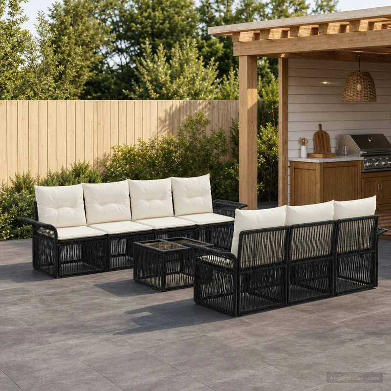 vidaXL Tuinbank Set 8 st Zwart poly rattan