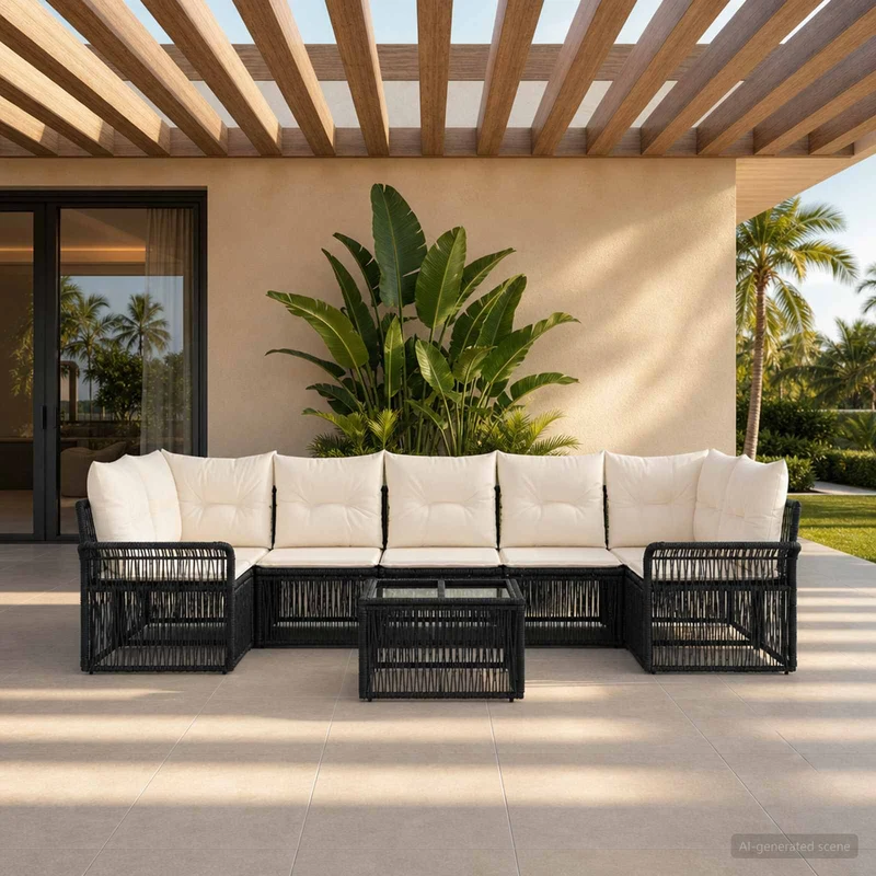 vidaXL Tuinbank Set 8 st Zwart poly rattan