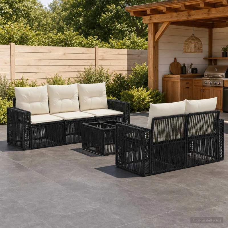 vidaXL Tuinbank Set 6 st Zwart poly rattan