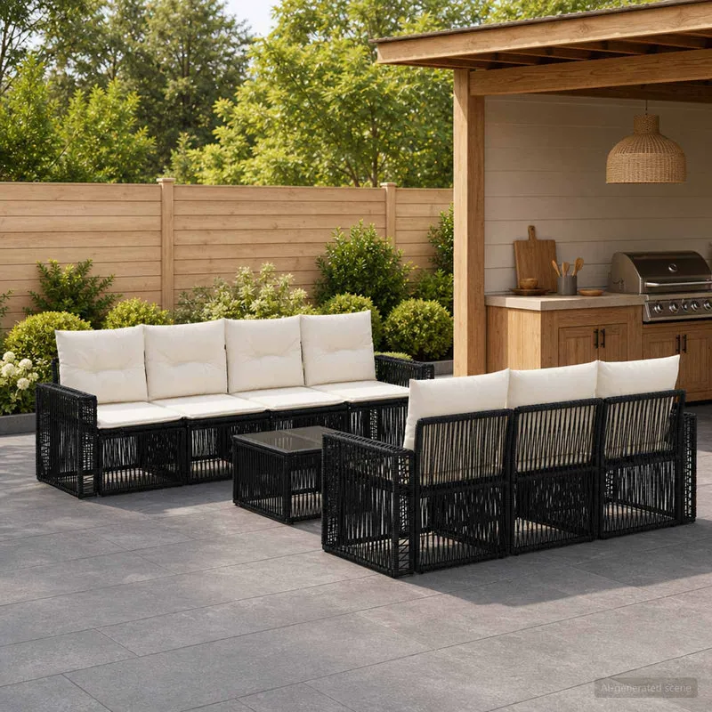 vidaXL Tuinbank Set 8 st Zwart poly rattan