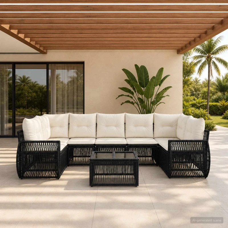 vidaXL Tuinbank Set 8 st Zwart poly rattan