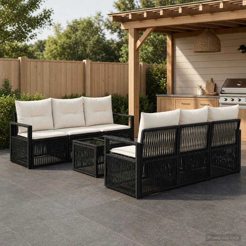 vidaXL Tuinbank Set 7 st Zwart poly rattan