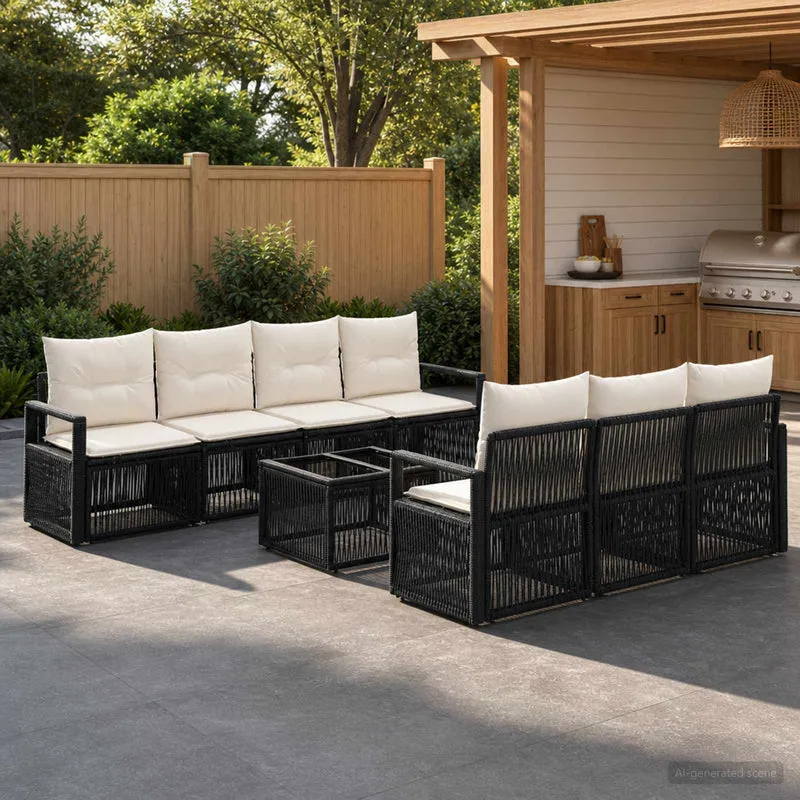 vidaXL Tuinbank Set 8 st Zwart poly rattan