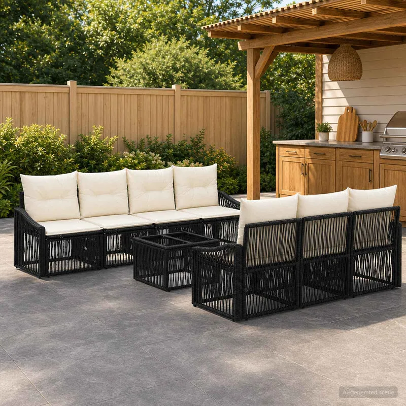 vidaXL Tuinbank Set 8 st Zwart poly rattan