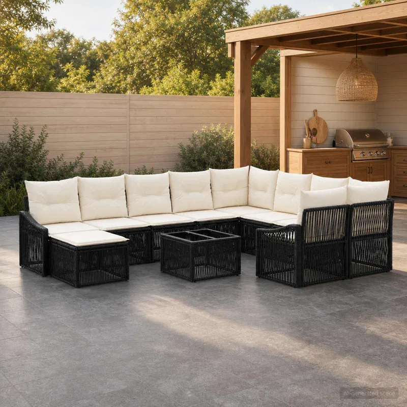 vidaXL Tuinbank Set 11 st Zwart poly rattan