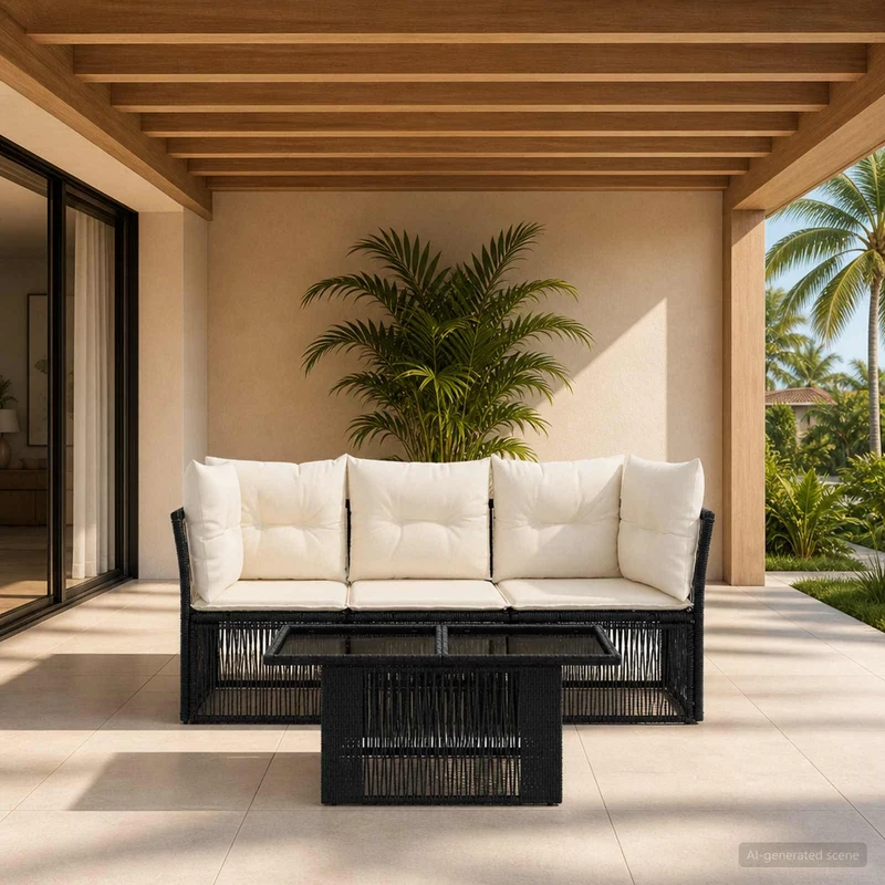 vidaXL Tuinbank Set 4 st Zwart poly rattan