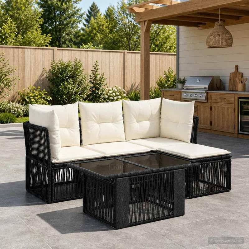 vidaXL Tuinbank Set 5 st Zwart poly rattan