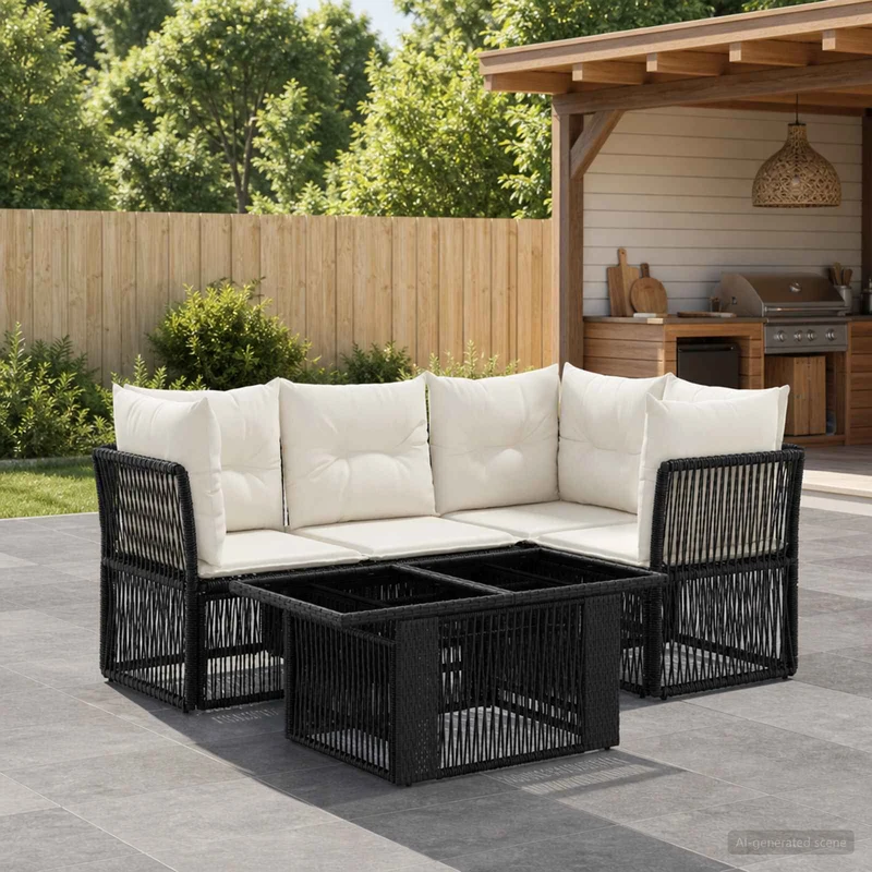 vidaXL Tuinbank Set 5 st Zwart poly rattan