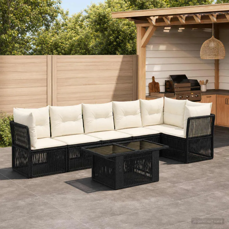 vidaXL Tuinbank Set 7 st Zwart poly rattan