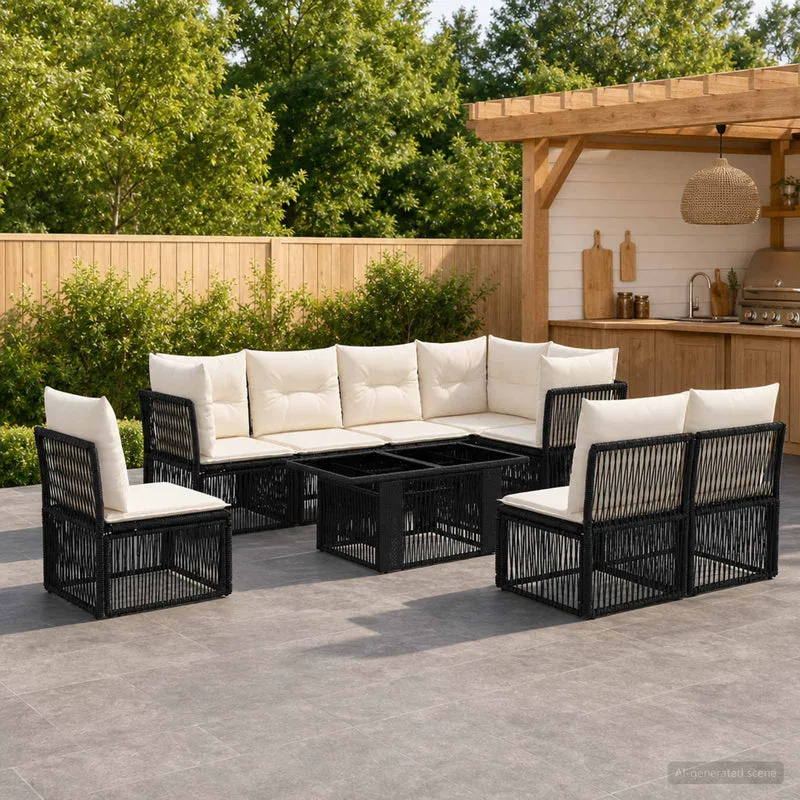 vidaXL Tuinbank Set 9 st Zwart poly rattan