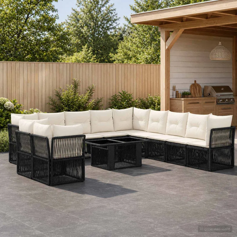 vidaXL Tuinbank Set 12 st Zwart poly rattan