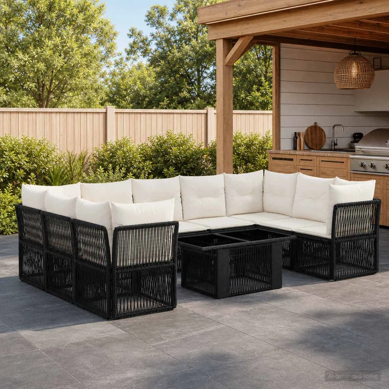 vidaXL Tuinbank Set 10 st Zwart poly rattan