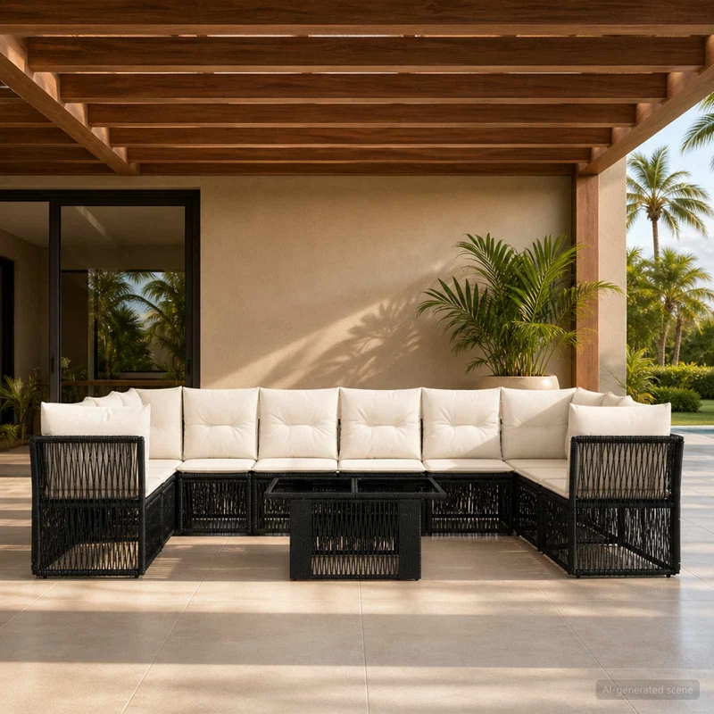 vidaXL Tuinbank Set 11 st Zwart poly rattan