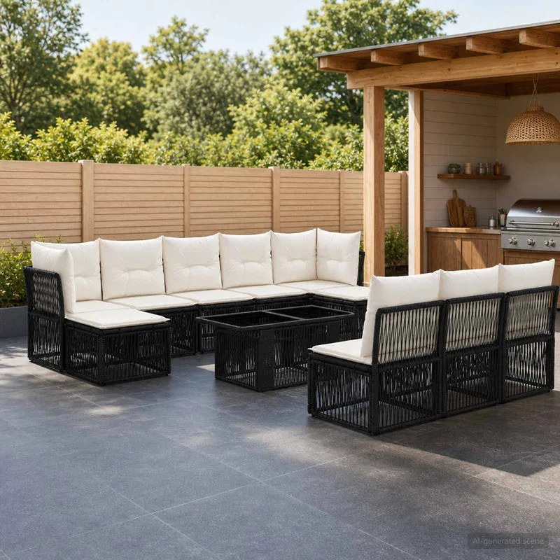 vidaXL Tuinbank Set 11 st Zwart poly rattan
